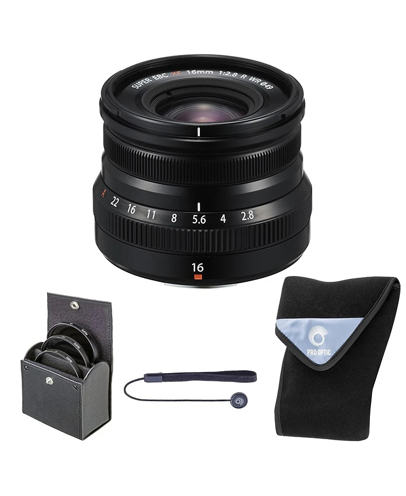 Fujifilm Xf 16mm f/2.8 R Wr Lens, Black, Bundle with 49mm Digital Essentials Filter Kit and 15x15" Lens Wrap