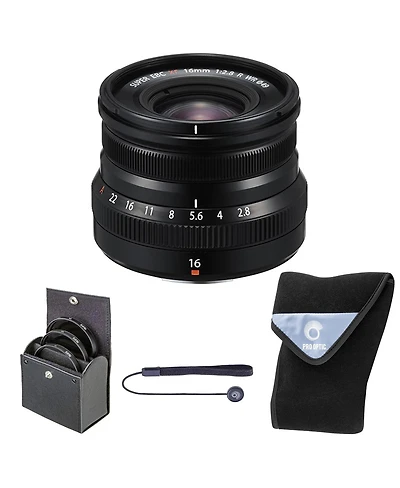 Fujifilm Xf 16mm f/2.8 R Wr Lens, Black, Bundle with 49mm Digital Essentials Filter Kit and 15x15" Lens Wrap