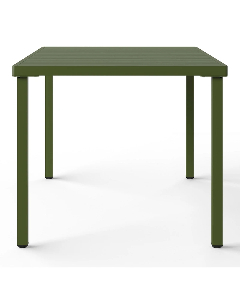 7-Piece Outdoor Rectangular Metal Patio Dining Table Set With Stackable Resin Side Chairs