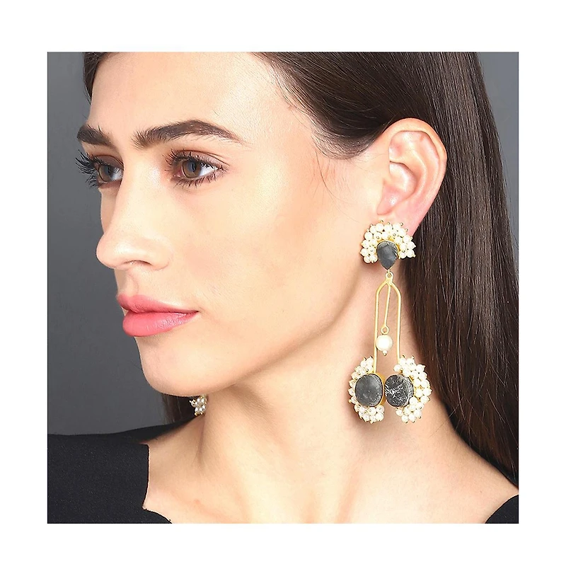 Sohi Women's Cluster Stone Drop Earrings