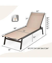 2 Pcs Patio Lounge Chair Chaise Recliner Back Adjustable Garden