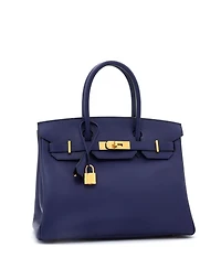 Pre-Owned Hermes Birkin Handbag Blue Epsom with Gold Hardware
