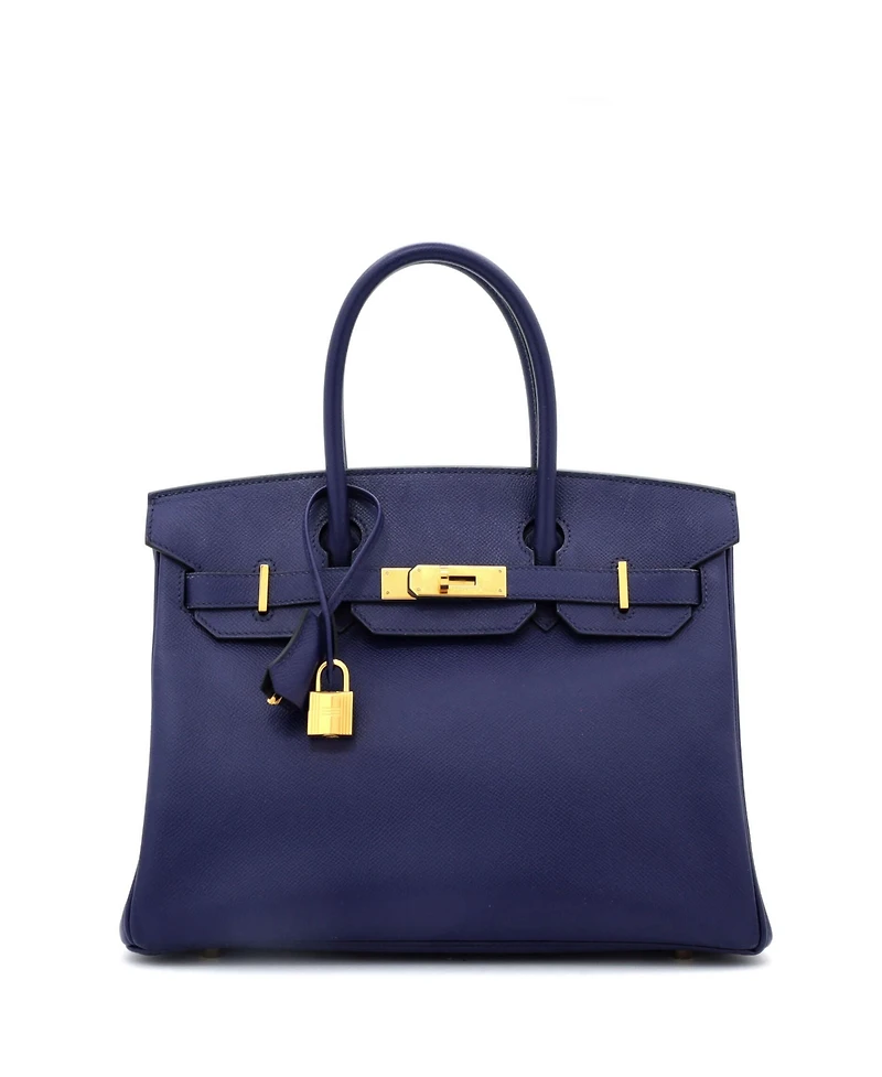 Pre-Owned Hermes Birkin Handbag Blue Epsom with Gold Hardware