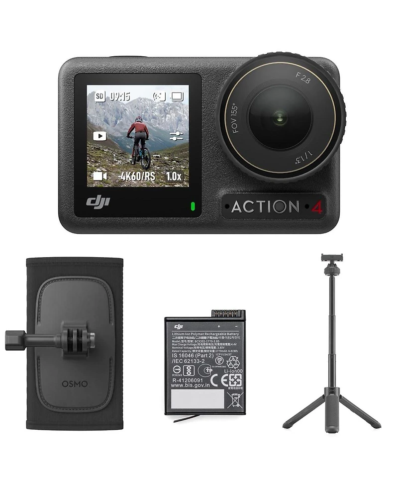 Dji Dji Osmo Action 4 Camera Standard Combo Bundle with Backpack Strap Mount, Mini Extension Rod with Built-In Tripod, Osmo Action 160-minute Extreme