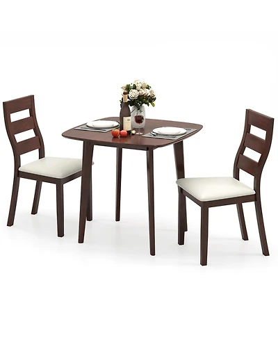 3-Piece Dining Table Set with Wooden Square Kitchen Table and 2 Chairs