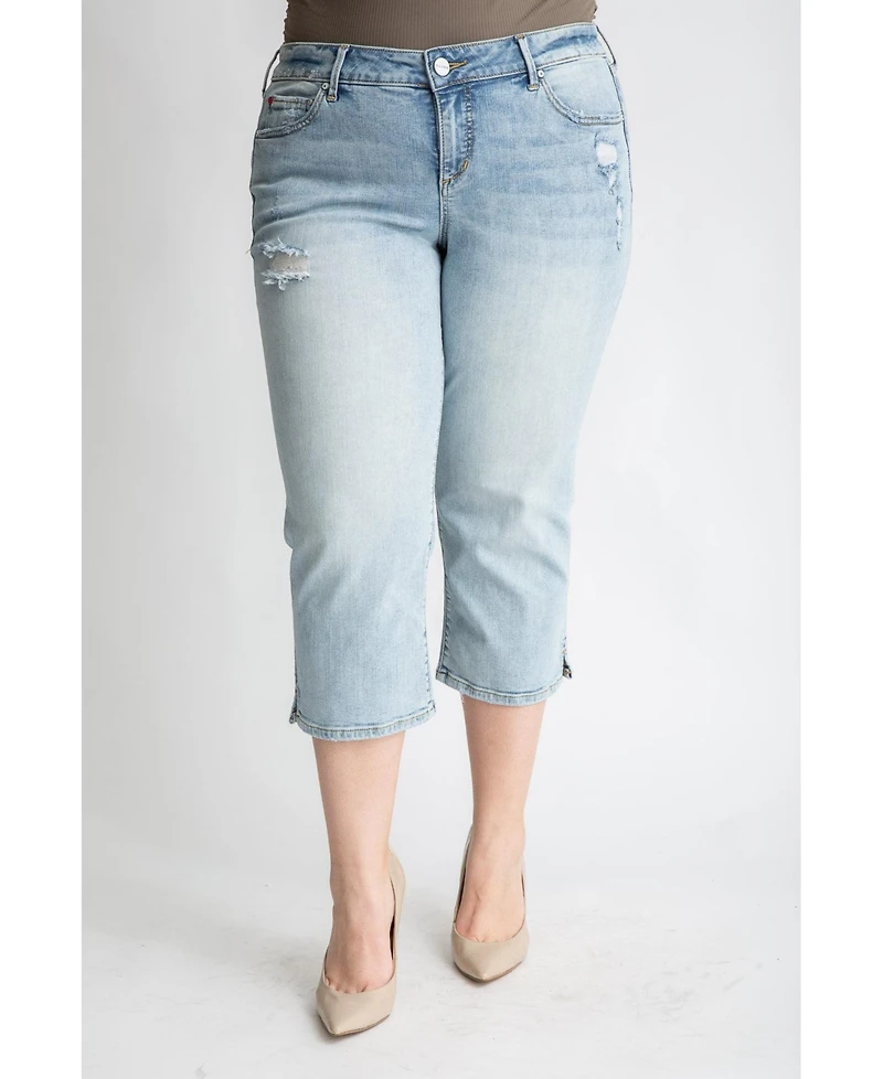 Slink Jeans Plus Denim Mid Rise Straight Crop with Slit 22.5" inseam