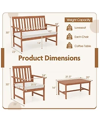 Gymax 4-Piece Acacia Wood Patio Conversation Set Outdoor Furniture Set w/ 2 Armchairs