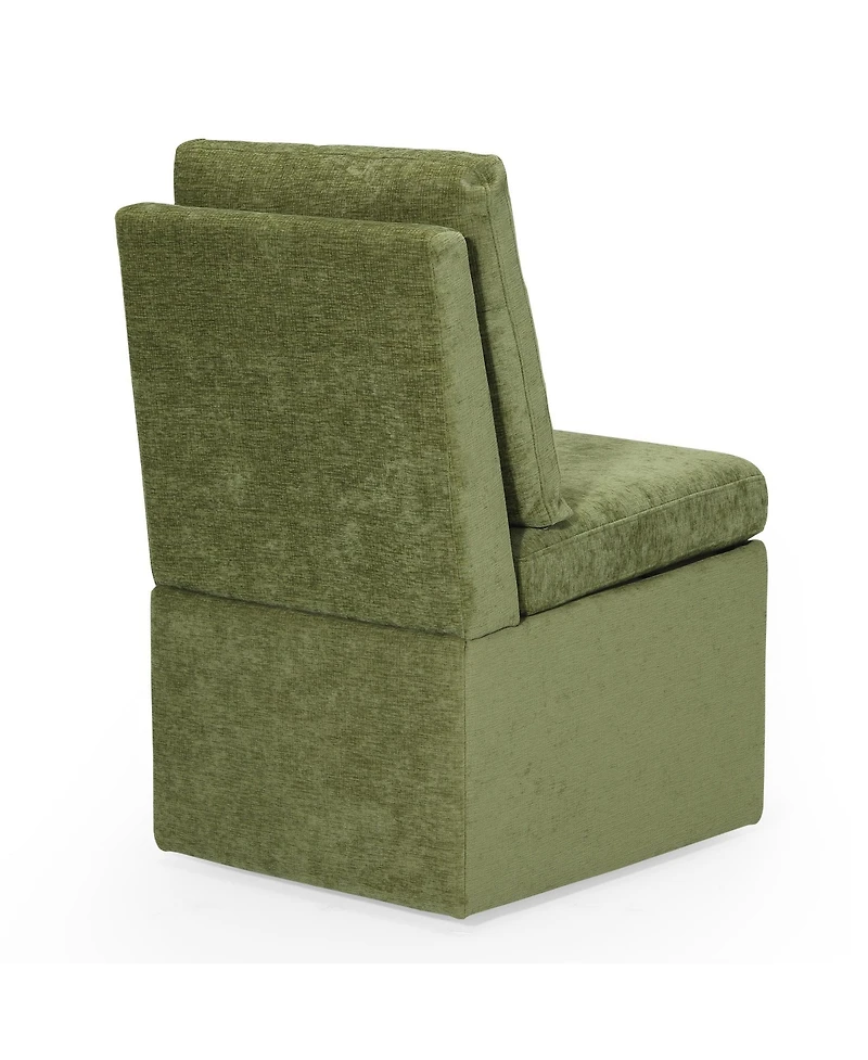 Modern Upholstered Chenille Armless Dining Chairs With Casters (Set of