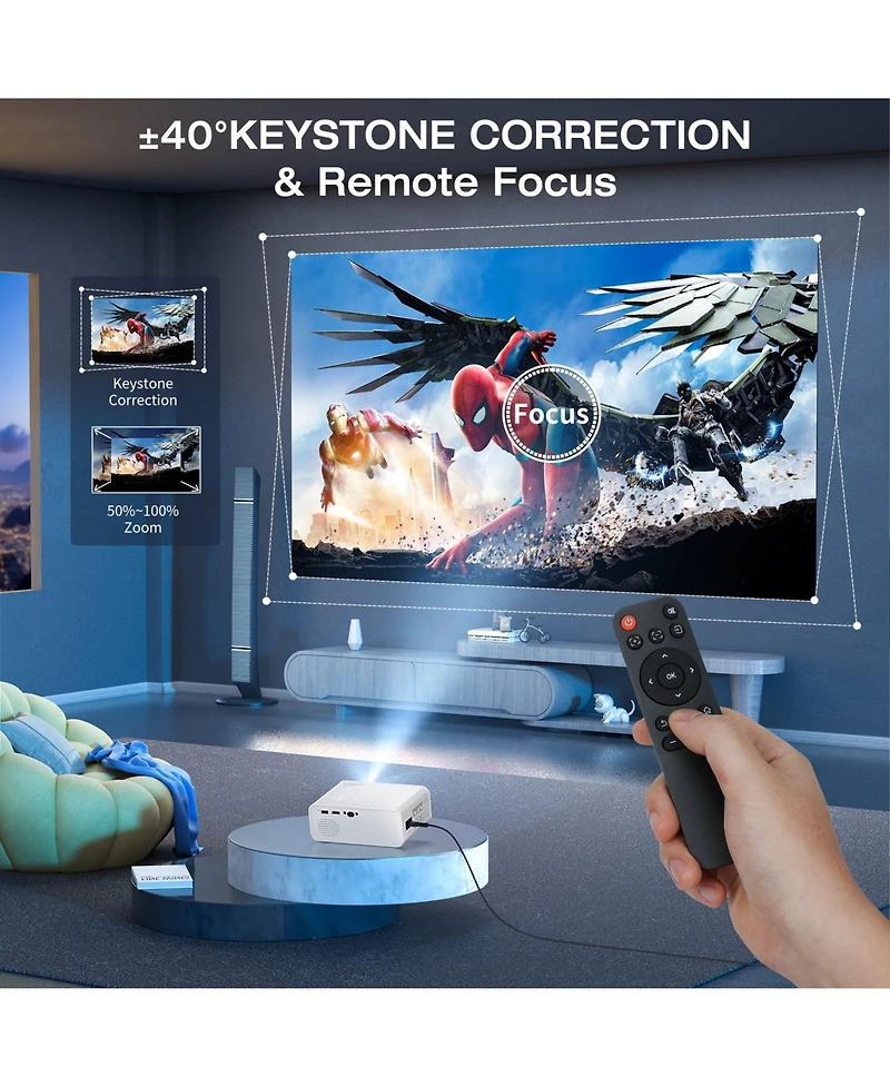 Artsea Smart Projector with WiFi and Bluetooth,Tripod Including,2025 Upgrade Android Tv Os,4K Support Native 1080P,Keystone Correction,Compatible with