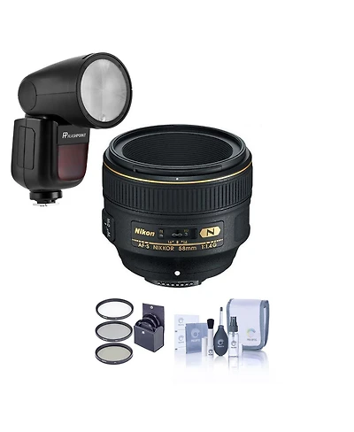 Nikon Nikon 58mm f/1.4G Af-s Nikkor Lens - Bundle Flashpoint Zoom Li-on X R2 Ttl On-Camera Round Flash Speedlight, 72mm Filter Kit, Cleaning Kit