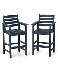 Patio Adirondack Bar Chairs Set of 2 with Wide Armrests & Footrest Backrest