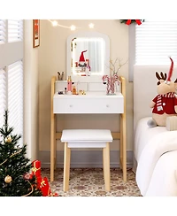Makeup Vanity Desk with 3-Color Led Lighted Mirror – Adjustable Height and Storage Drawers