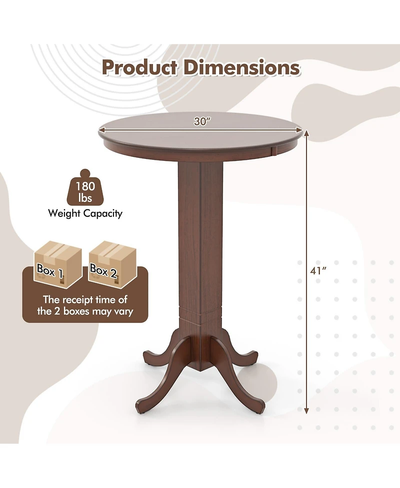 Wood Pub Round Dining Table with Pedestal Base