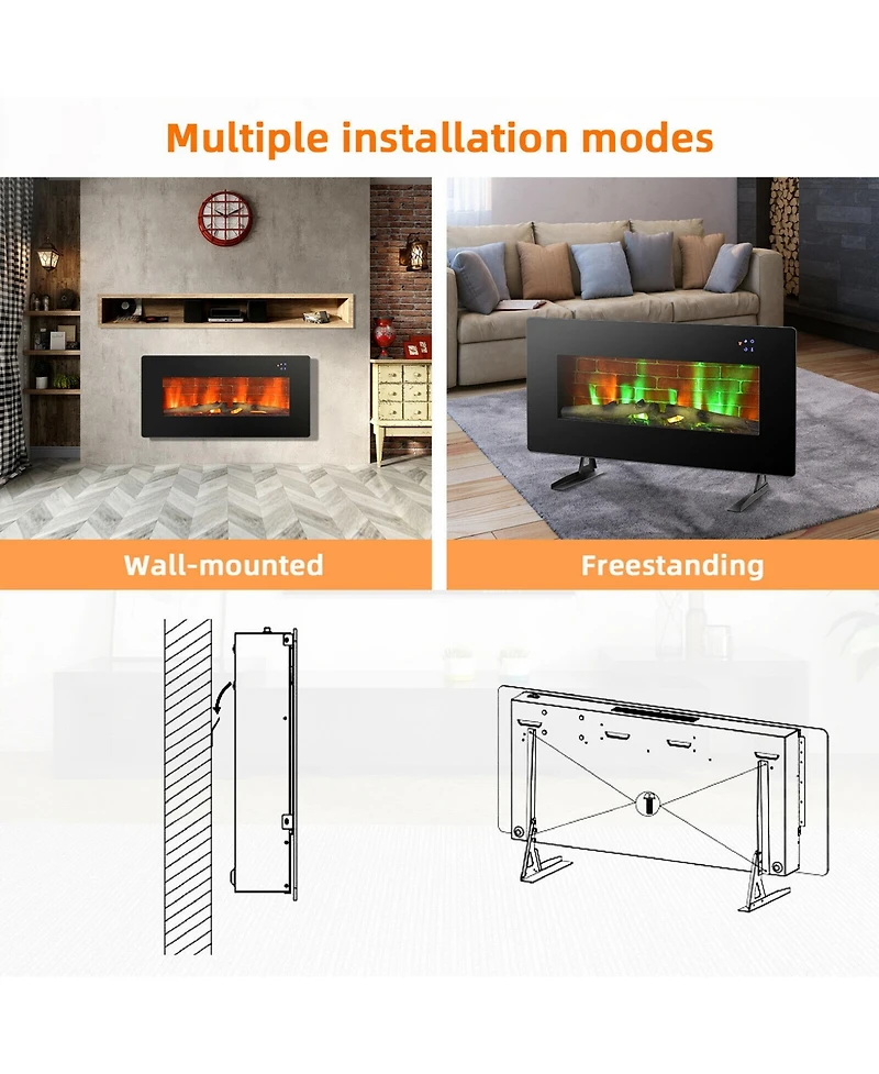 Gymax 36'' Electric Fireplace Wall Mounted & Freestanding Heater Remote Control 1500W