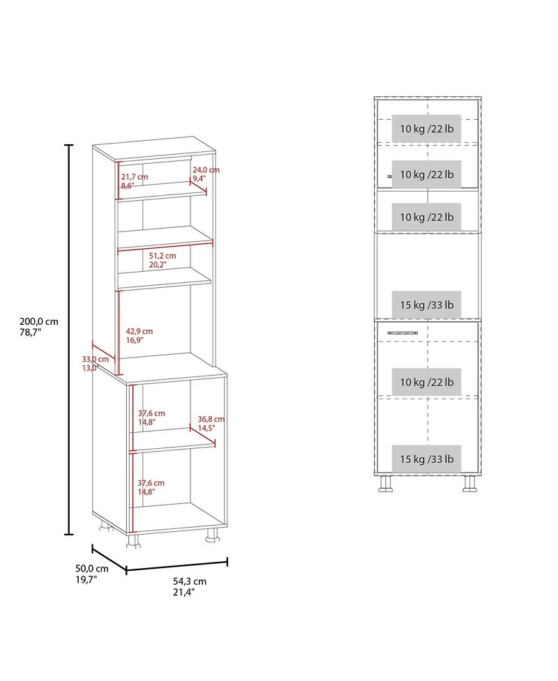 Buckeye Kitchen Pantry with Open Storage and 2 Doors, White
