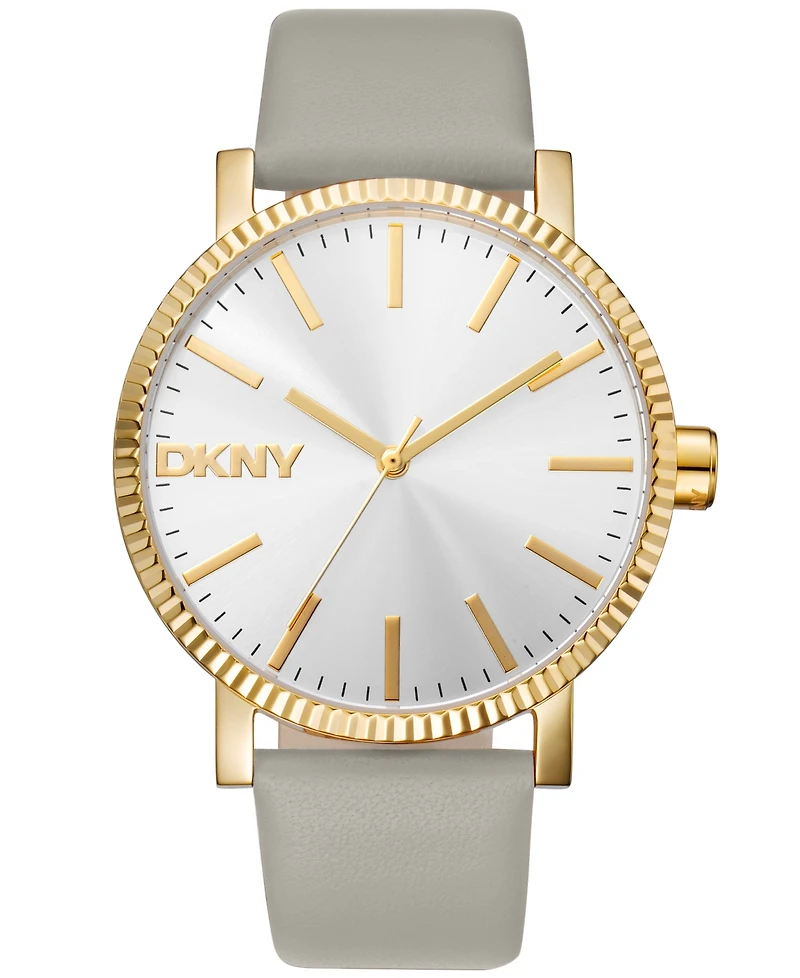 Dkny Women's Soho Maxi Brown Leather Strap Watch, 40mm