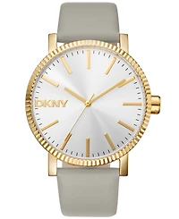 Dkny Women's Soho Maxi Brown Leather Strap Watch, 40mm