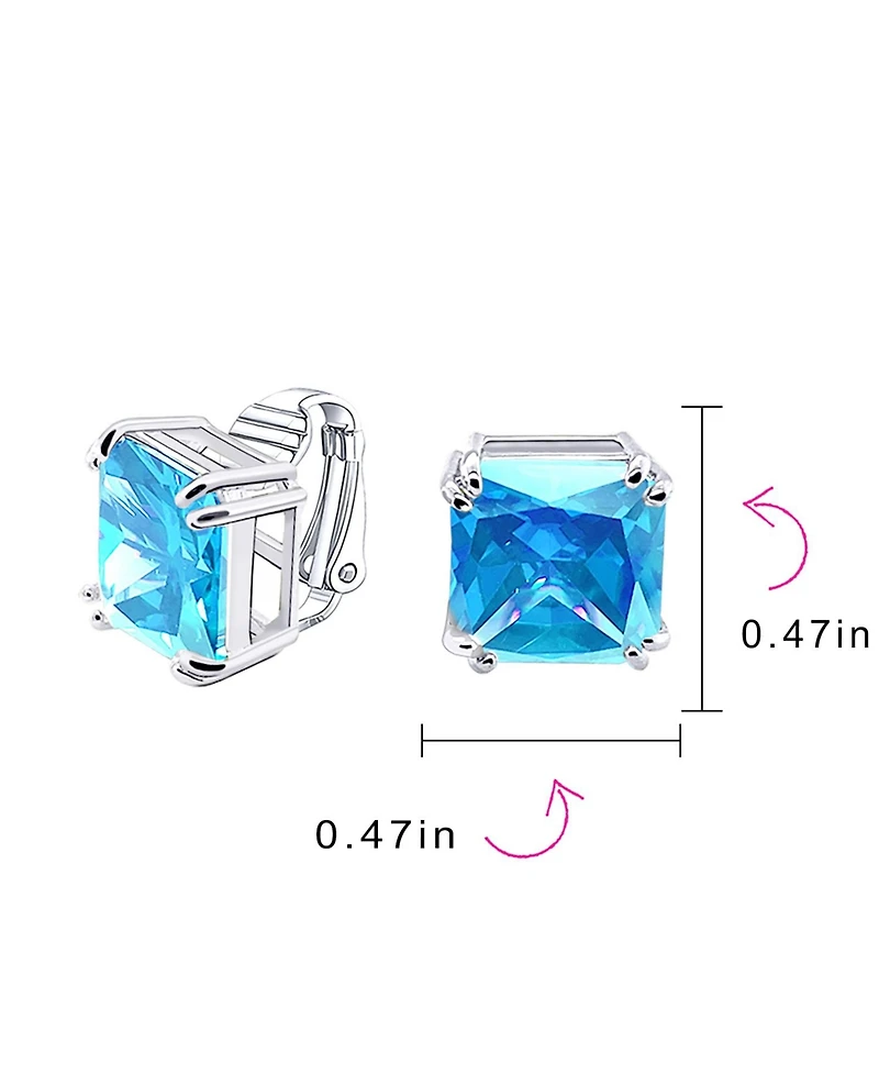 Bling Jewelry Set of 2 Large 5CT Square Cz Solitaire Clip-On Earrings Silver Plated 12MM