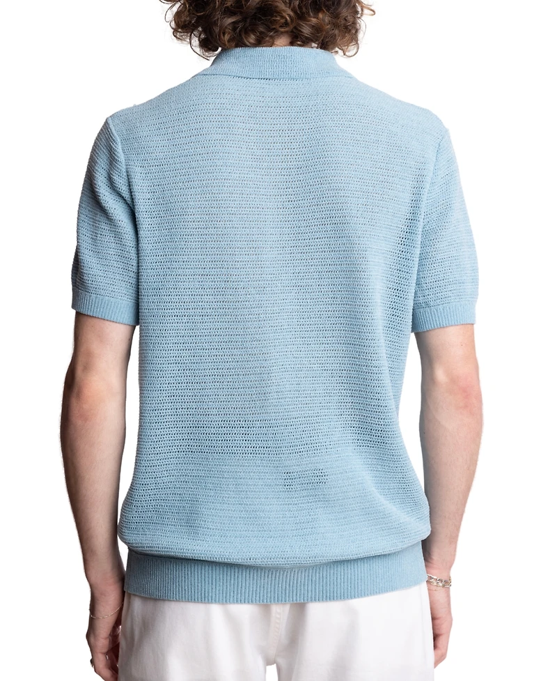 Paisley & Gray Men's Slim Fit Short Sleeve Open Collar Knit Polo Sweater