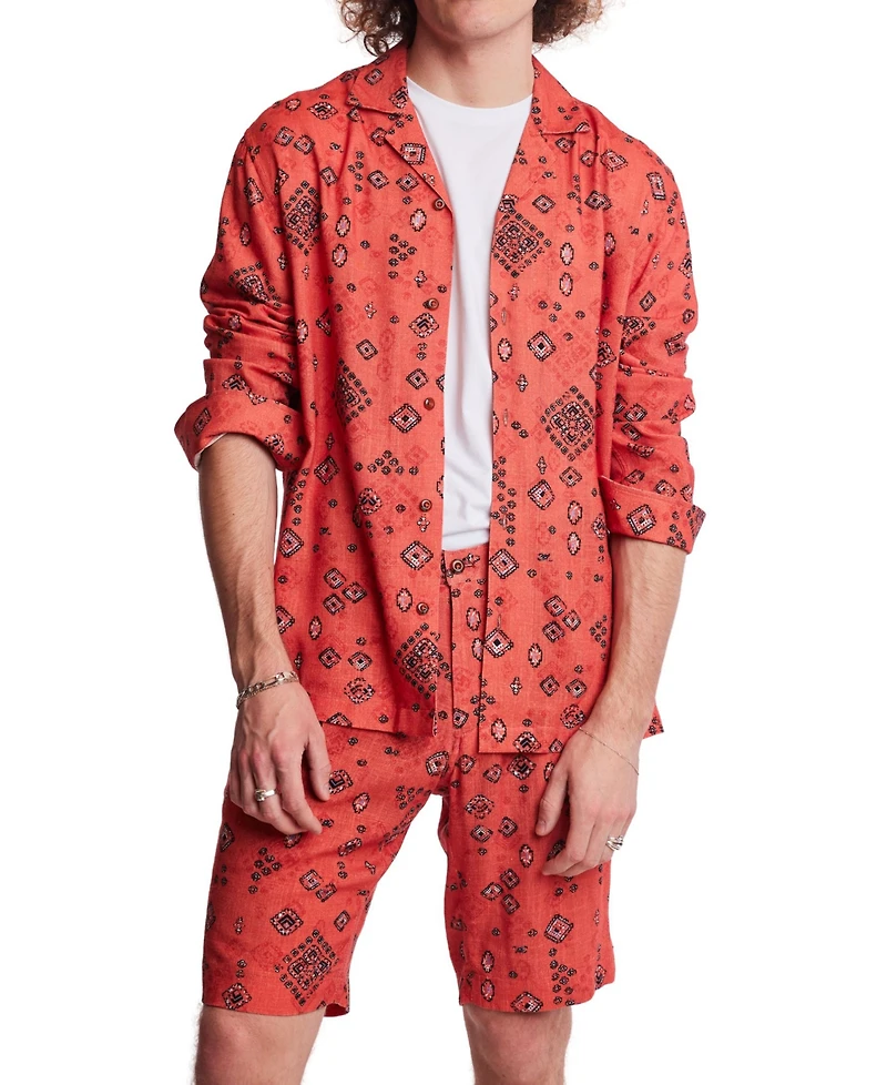 Paisley & Gray Men's Slim Fit Long Sleeve Printed Button Front Camp Shirt