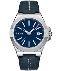 Dkny Men's Modernist Dark Blue Leather Strap Watch, 42mm