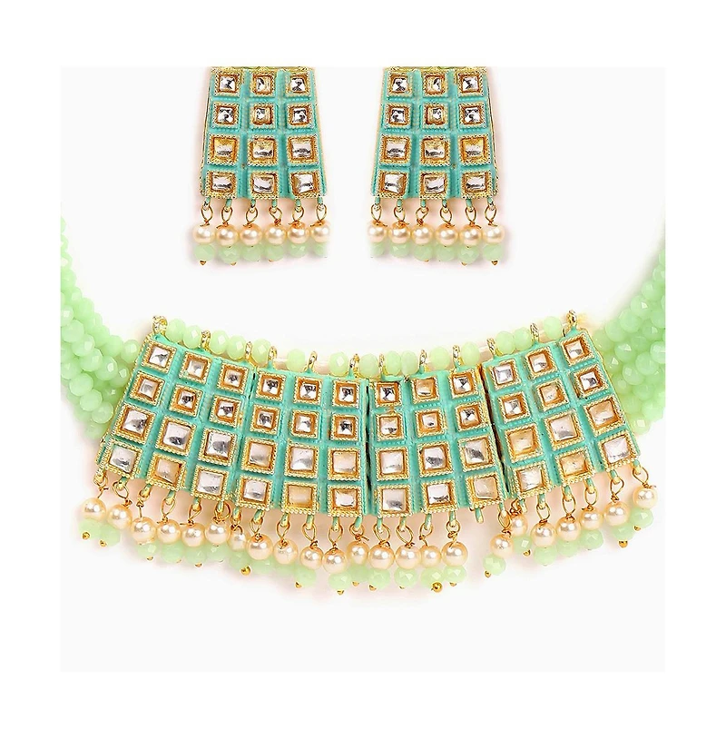 Sohi Women's Gold Plated Kundan Beaded Jewellery Set