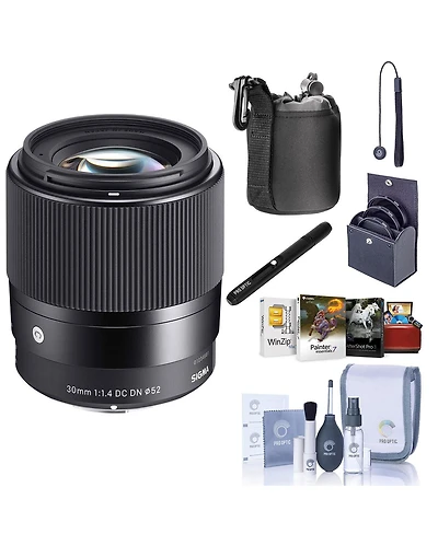Sigma 30mm f/1.4 Dc Dn Contemporary Lens for Canon Ef-m, Bundle with ProOptic 52mm Filter Kit, Lens Cleaner, Lens Pouch, Cleaning Kit, Cap Keeper, Mac