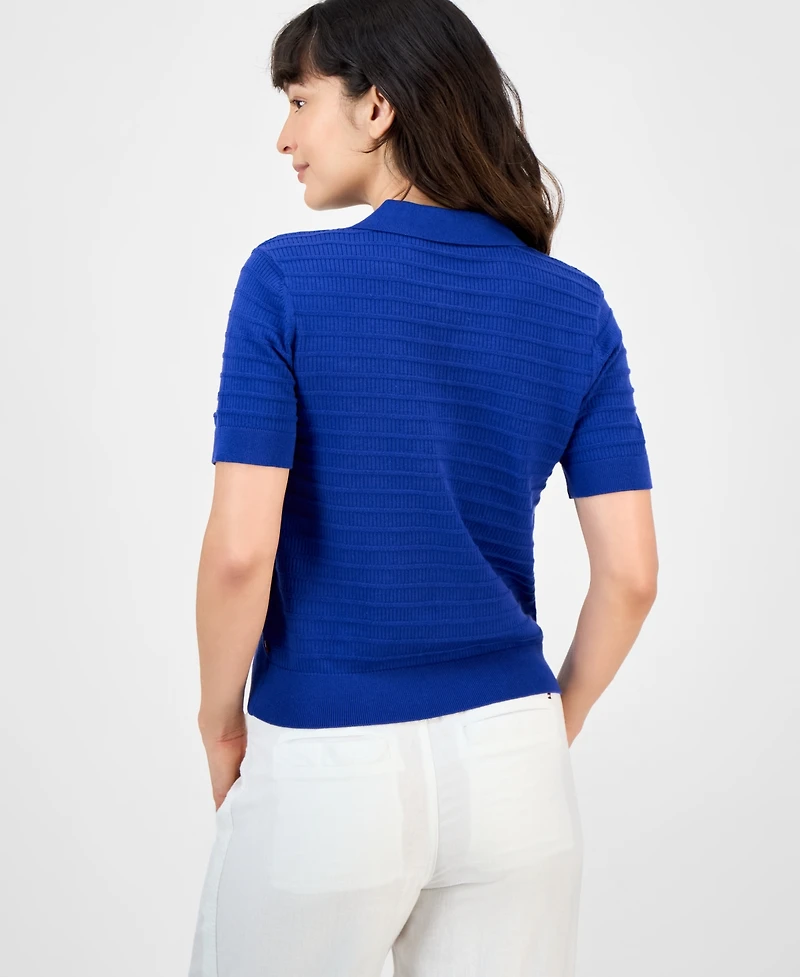 Tommy Hilfiger Women's Cotton Scalloped-Stripe Keyhole Polo