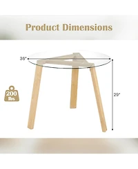 Round Glass Dining Table for 4 with Rubber Wood Frame