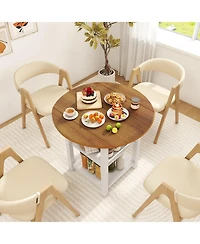 Folding Round Dining Table Drop Leaf Table with 2 Shelves for Small Spaces