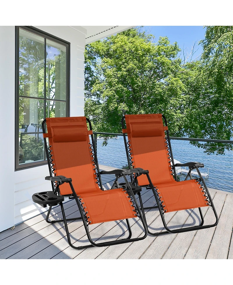 2 Pieces Folding Lounge Chair with Zero Gravity