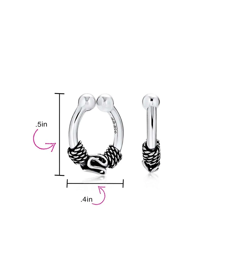Bling Jewelry Bali Style Tribal Swirl Cartilage Ear Stud Oxidized Sterling Silver Hoop