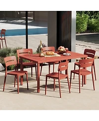 7-Piece Outdoor Rectangular Metal Patio Dining Table Set With Stackable Chairs