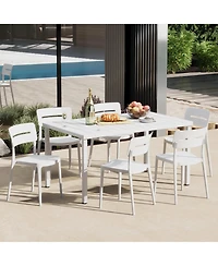 7-Piece Outdoor Rectangular Metal Patio Dining Table Set With Stackable Patio Chairs