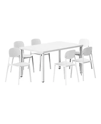 7-Piece Outdoor Rectangular Metal Patio Dining Table Set With Mid-Century Modern Stackable Patio Side Chairs