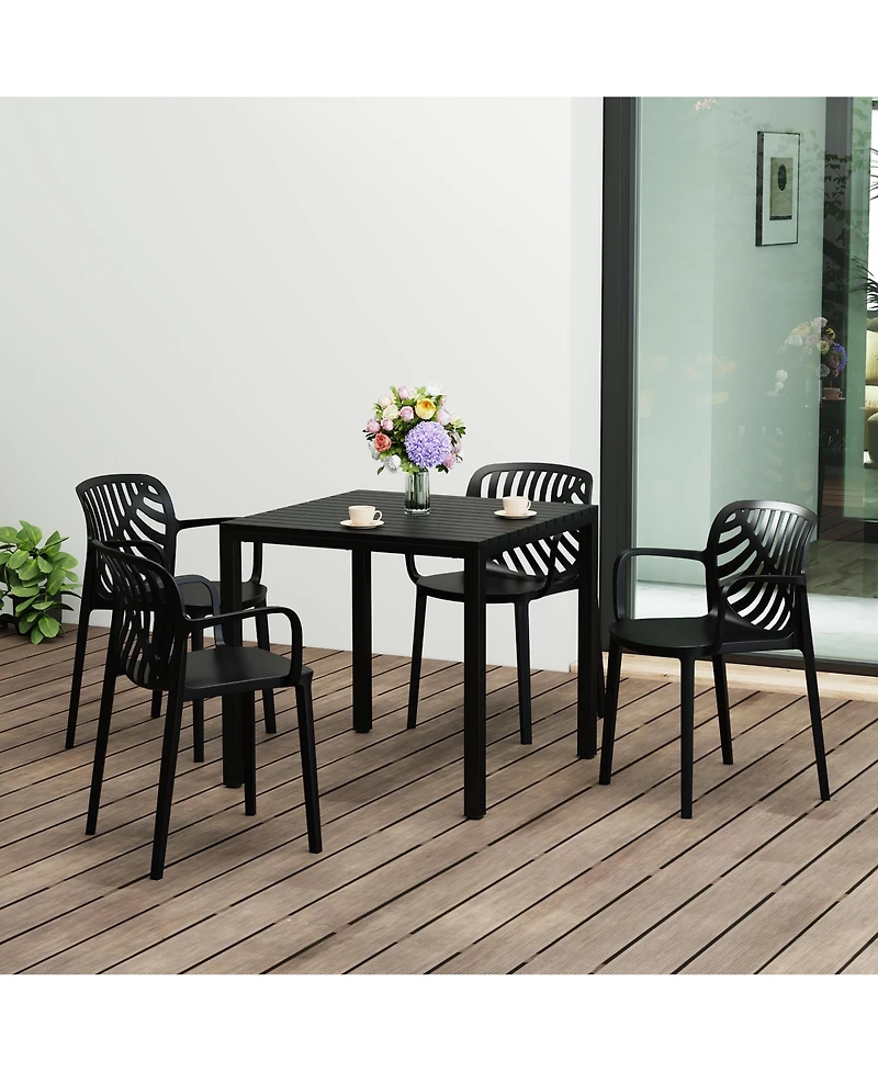 5-Piece Outdoor Square Dining Table Patio Set with Stackable Chairs