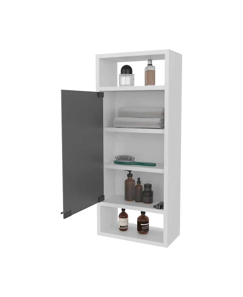 Pine Like Medicine Cabinet with Mirrored Door and Open Storage, White