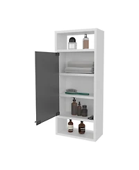 Pine Like Medicine Cabinet with Mirrored Door and Open Storage, White