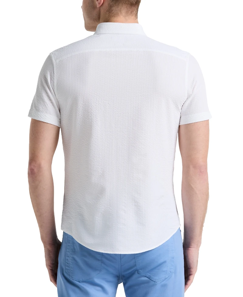 Perry Ellis Men's Slim-Fit Stretch Solid Button-Down Seersucker Shirt