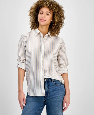 Nautica Jeans Women's Striped Cotton Button-Front Shirt