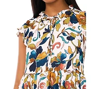 Msk Petite Printed Flutter-Sleeve Tiered Dress