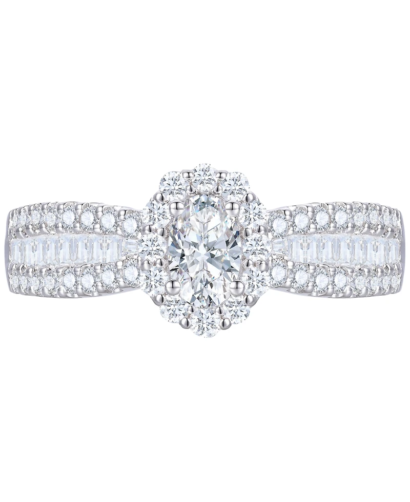 Diamond Oval Halo Three Row Engagement Ring (1 ct. t.w.) 14k Yellow or White Gold