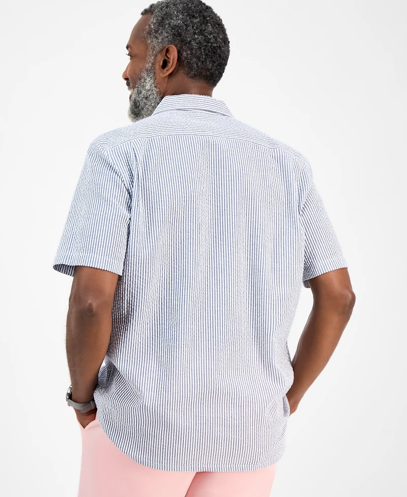 Club Room Men's Short Sleeve Striped Seersucker Button-Front Camp Shirt, Exclusively at Macy's