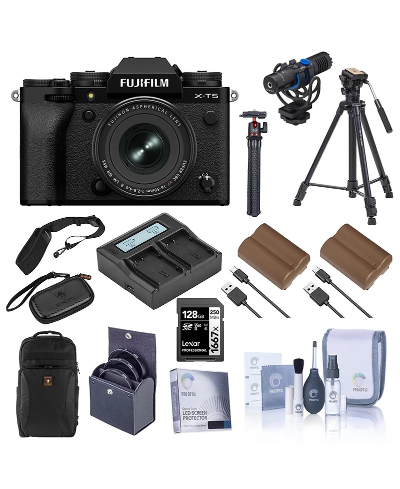 Fujifilm X-T5 Mirrorless Camera, Black with Xf 16-50mm f/2.8-4.8 R Lm Wr Lens, Bundle with 128GB Sd Card, Backpack, 2x Battery, Smart Charger, Charger