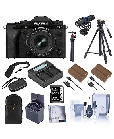 Fujifilm X-T5 Mirrorless Camera, Black with Xf 16-50mm f/2.8-4.8 R Lm Wr Lens, Bundle with 128GB Sd Card, Backpack, 2x Battery, Smart Charger, Charger