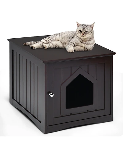 Gymax Weatherproof Multi-function Pet Cat House Indoor Outdoor Sidetable Nightstand