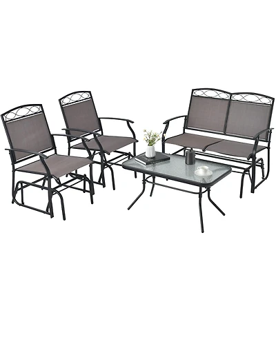 4pcs Patio Glider Conversation Set Swing Rocking Chair Table Heavy-Duty Outdoor