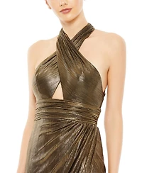 Mac Duggal Women's Metallic Criss Cross Halter Neck Gown