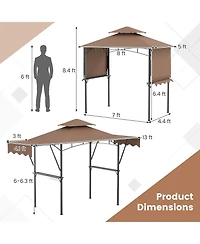 Grill Gazebo with Dual Side Awnings and 2 Shelves Adjustable Shadow