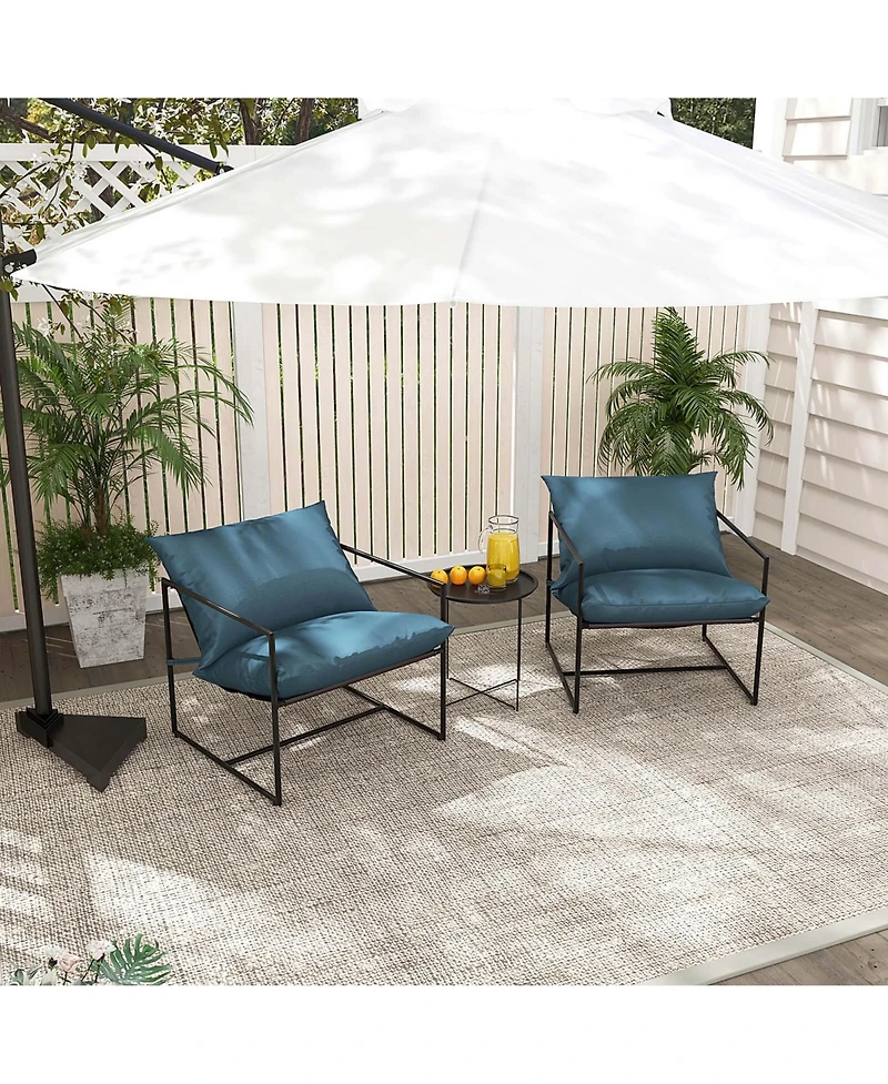 2PCS Sling Accent Chairs Metal Framed Armchairs with Removable Sponge Cushions